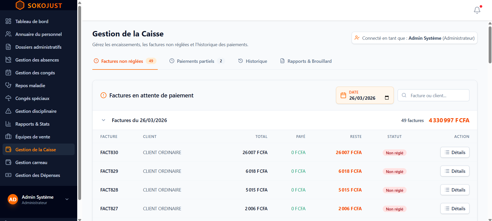 Gestion de la Caisse SokoJust