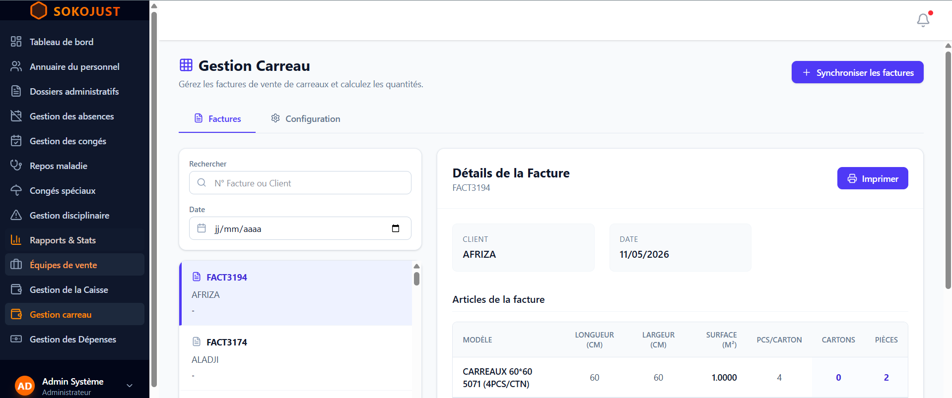 Gestion Carreau SokoJust